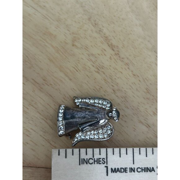 Vintage Monet Angel Brooch With Rhinestones - Silver Tone Pin - Sparkling Wings - Picture 3 of 4